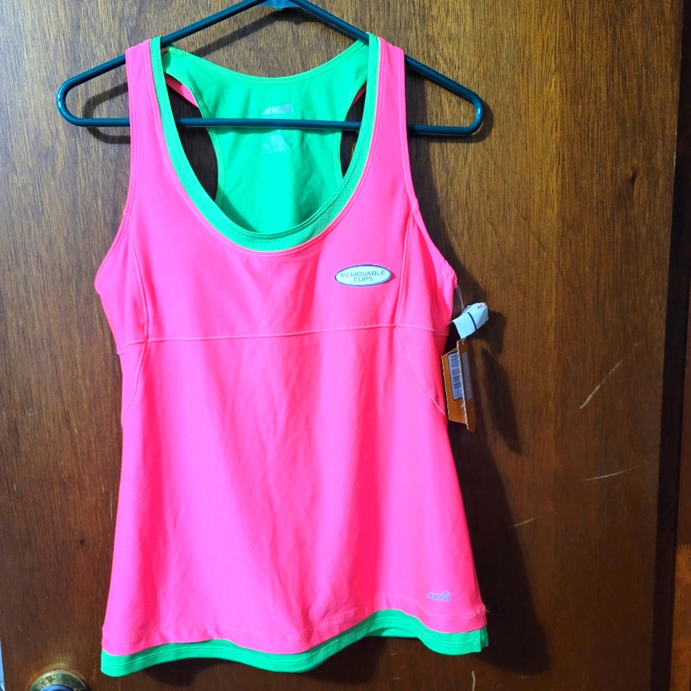 Avia Neon Pink Tank Top with Green Trim